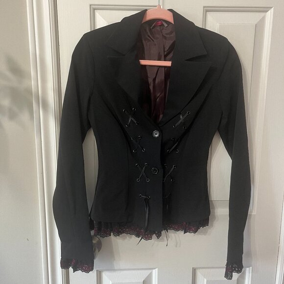 Rinascimento Vintage Italian Corset Blazer with Ruffle Lace Trim Goth Steampunk - Picture 2 of 11